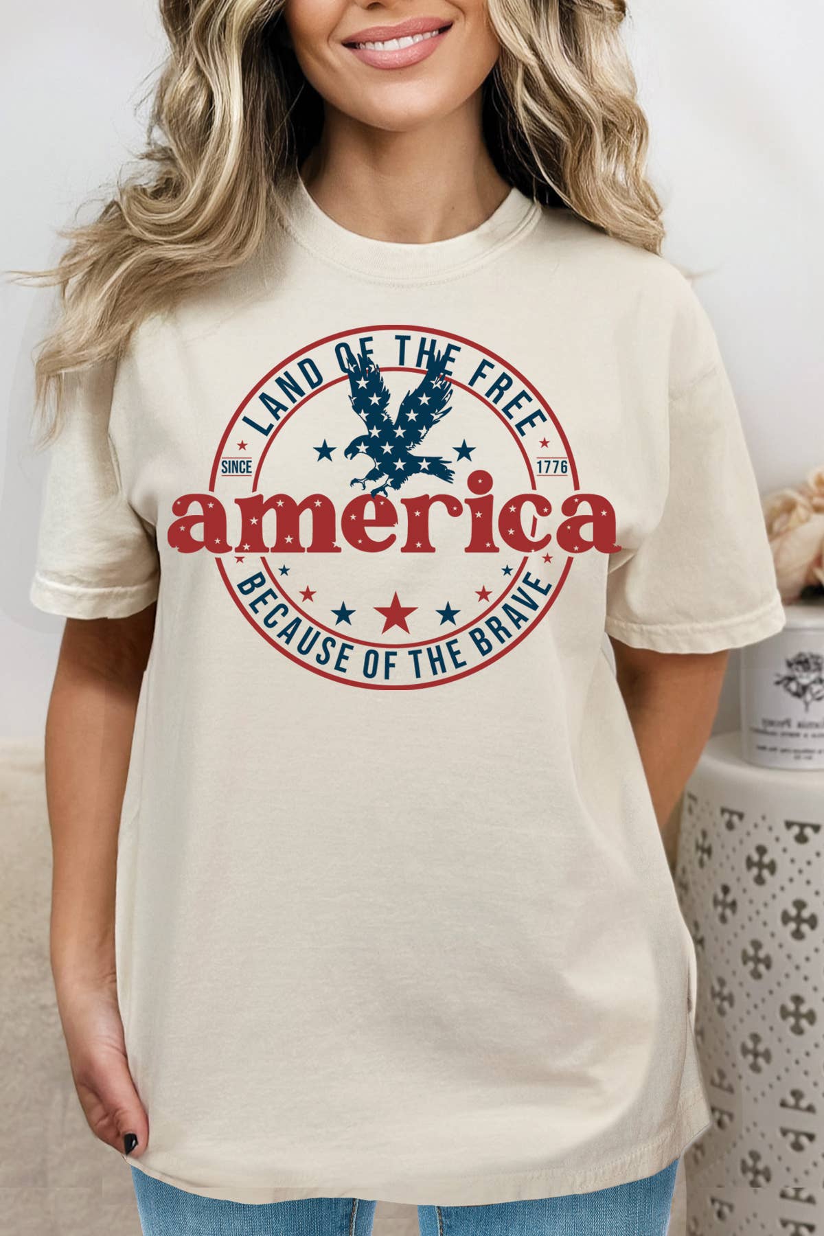 BouTeeQue Closet - Wholesale Screen Printed T-Shirt - Women's - BT1988 T AMERICA LAND OF THE FREE1