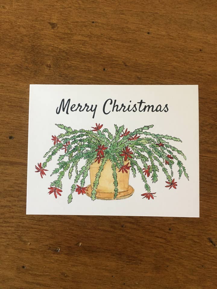 Carte de vœux Joyeux Christmas Cactus pour la vente par Brushes and Boots