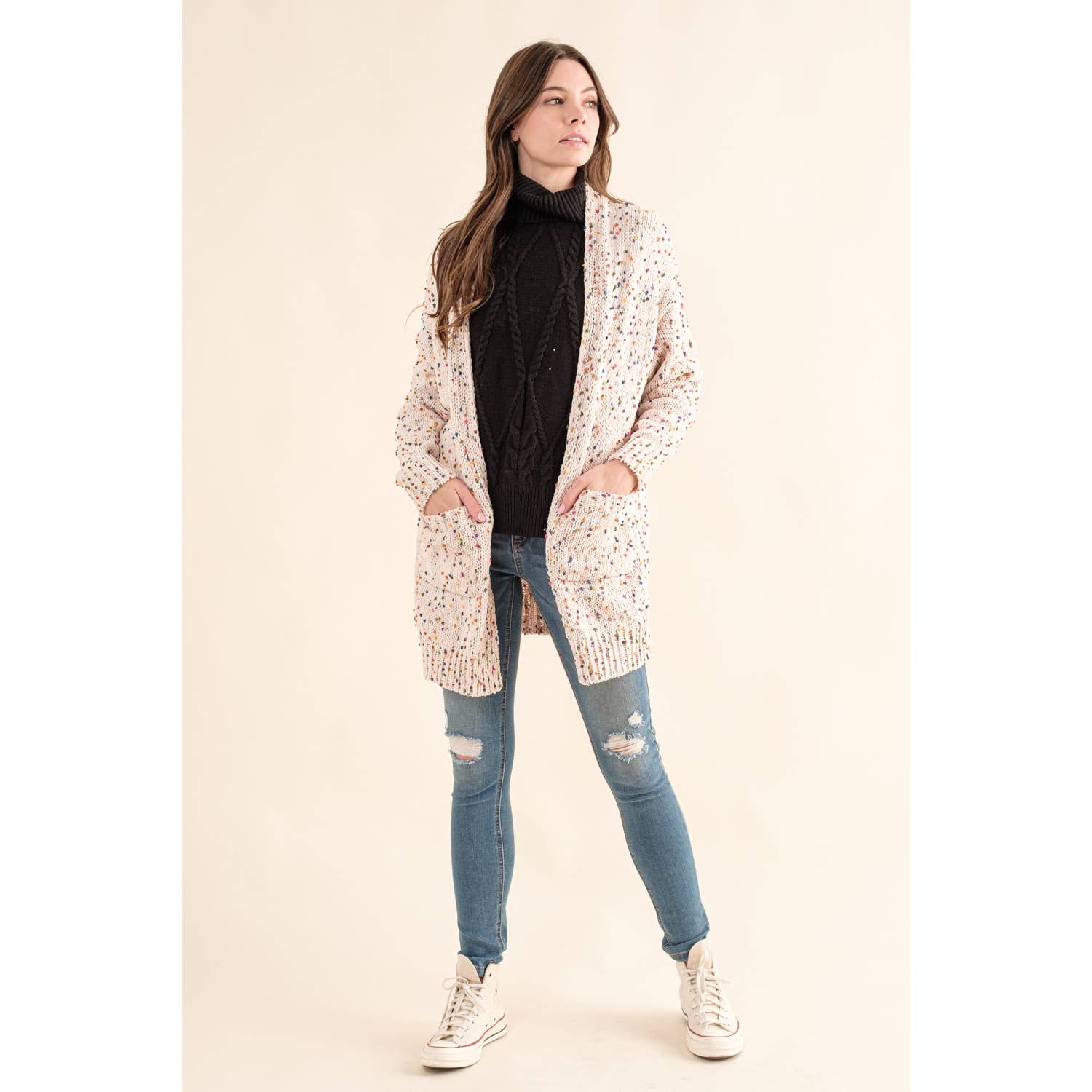 Sweet Generis - Wholesale Cardigan - Women's -  CARDIGAN W RAINBOW POPCORN SPECKLES22