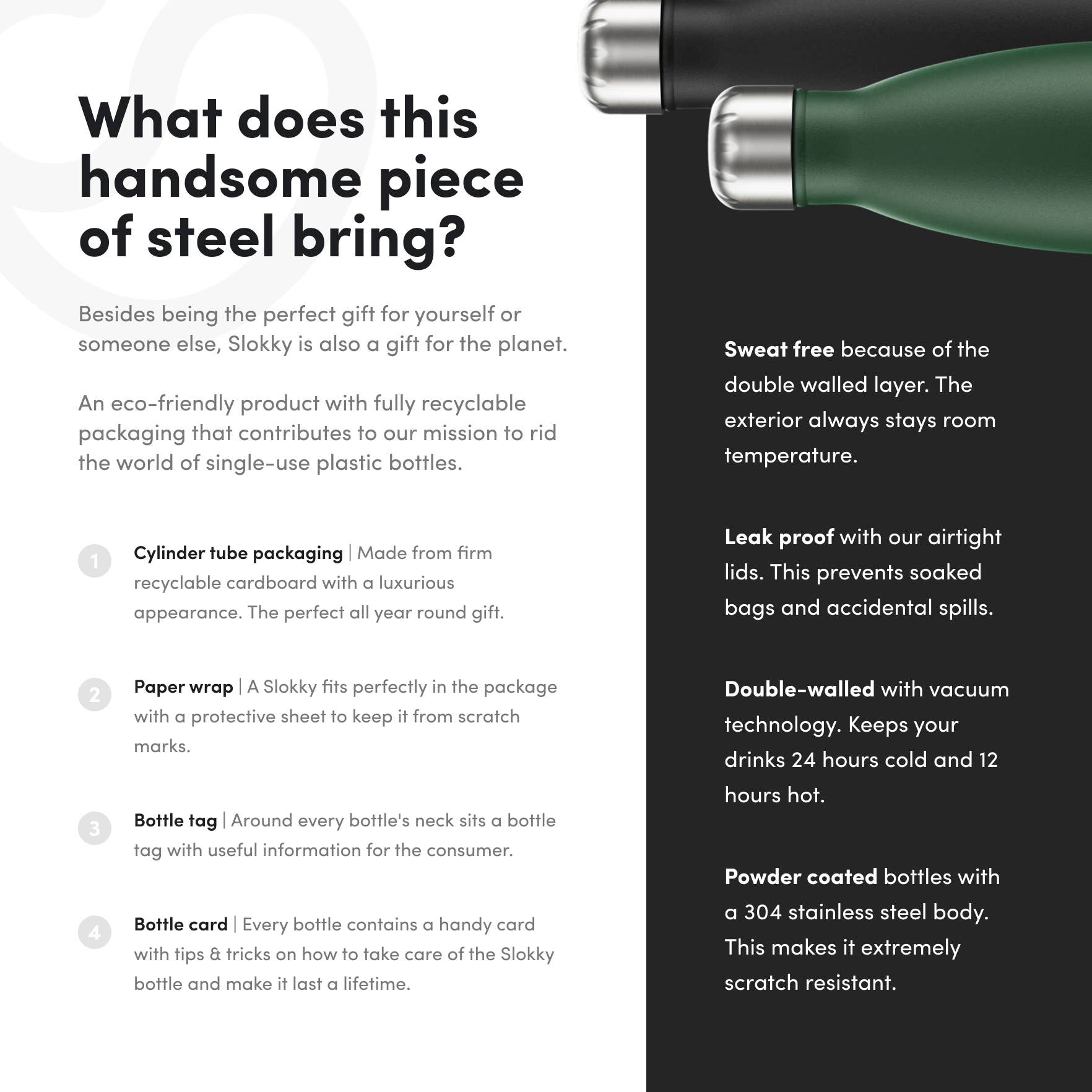 Slokky - Wholesale Water Bottle - Matte Green Thermos Bottle, Lid & Carabiner - 500ml5