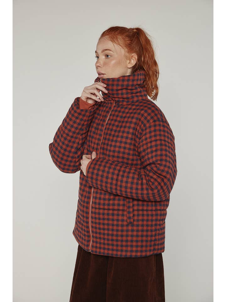 Brick/Schwarz Puff-Gingham-Jacke für den Großhandel auf Faire6