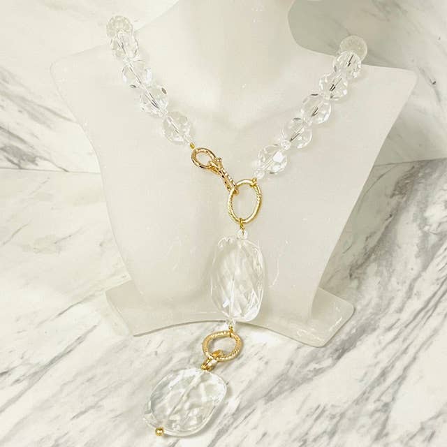Modern Y-Style Necklace with Clear Quartz and Gold Links for wholesale by Anita K By Blushing Pink
