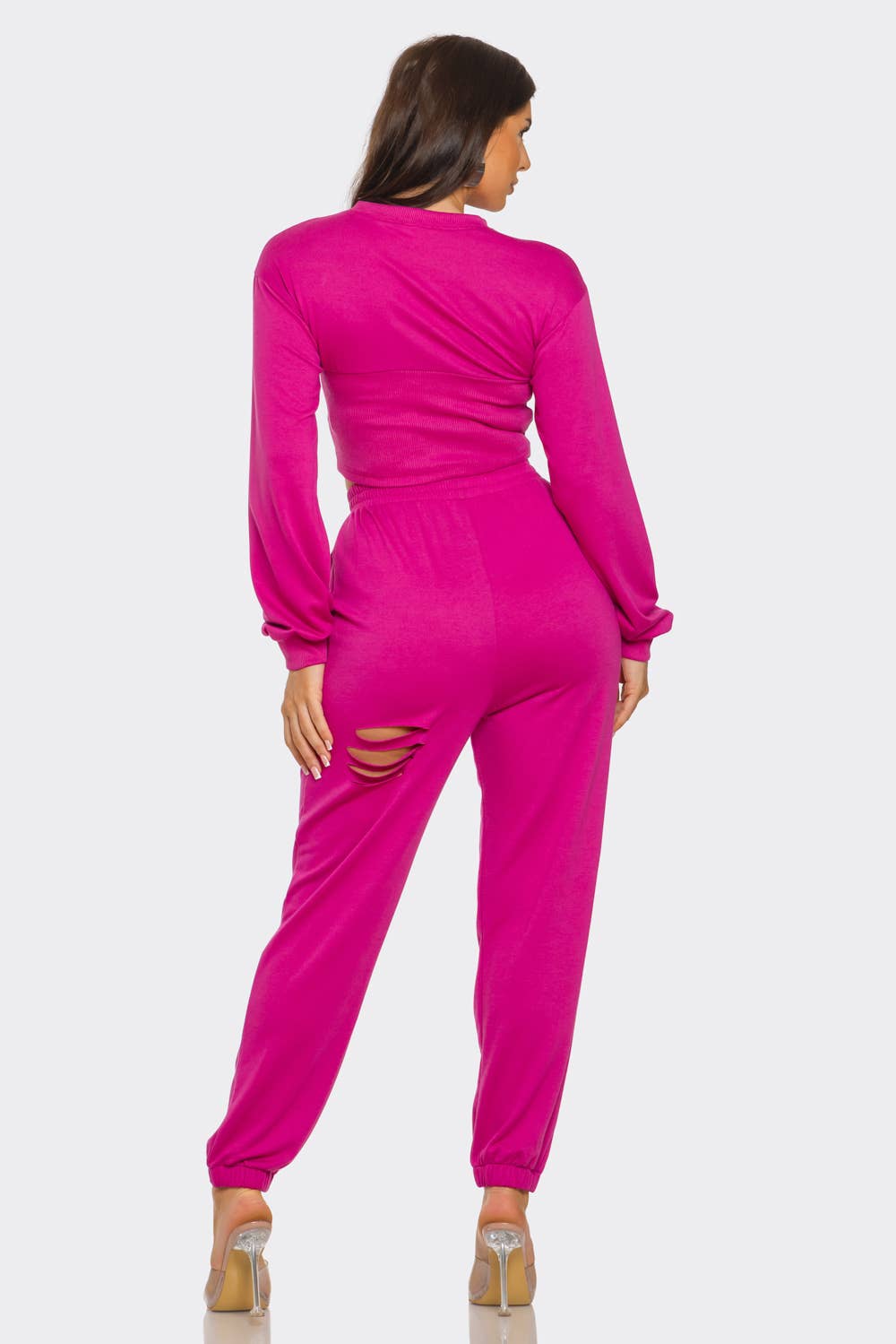 Julia by LoveJ - Wholesale Top & Pant Set (NOT Loungewear) - Women's - Round Neck Solid Top And Laser Cut Pants Set10