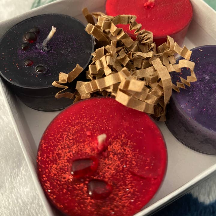 Raven’s Hearth - Wholesale Tea Light Candles - Vampire Tears Tealight Candles | Red Wine & Plum Scent | 4