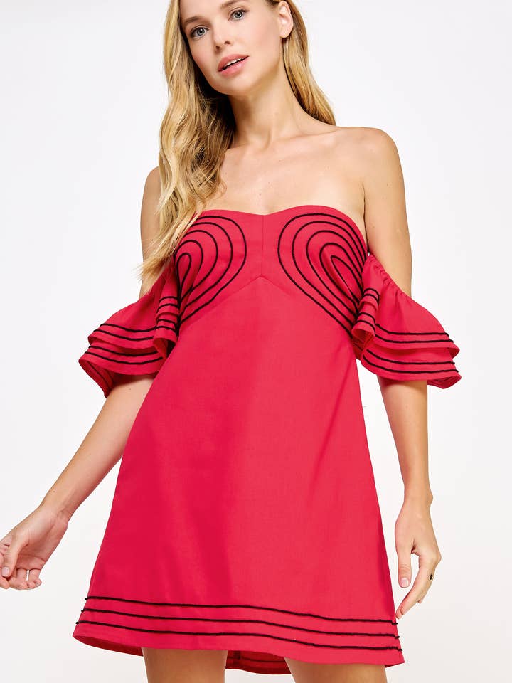 Off Shoulder Embroidered Linen Mini Dress for wholesale by Strut & Bolt