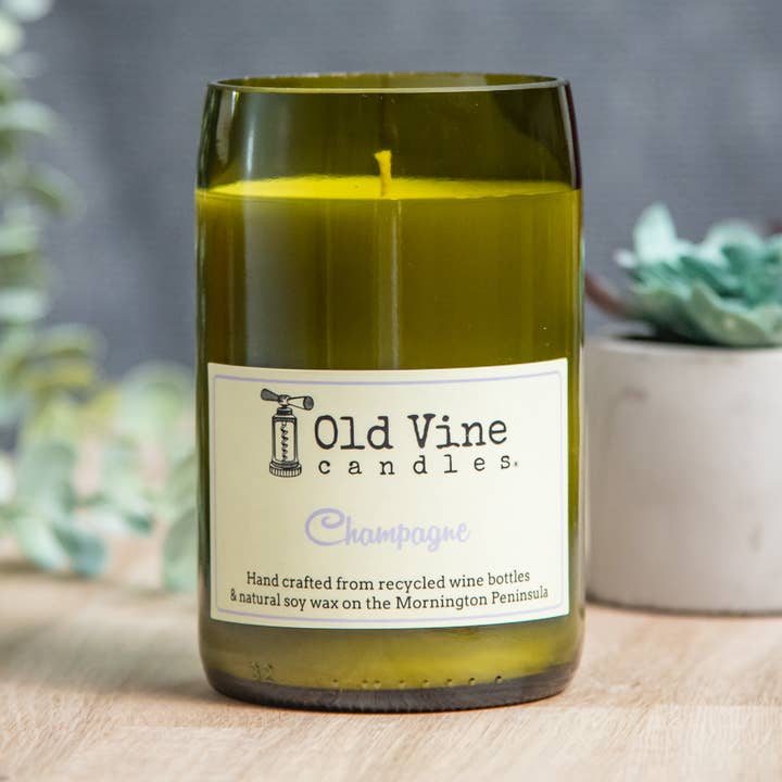 'Champagne' - Recycled Wine Bottle Candle and other Purchase Wholesale grape vines. Free Returns & Net 60 Terms on Faire trending on Faire.