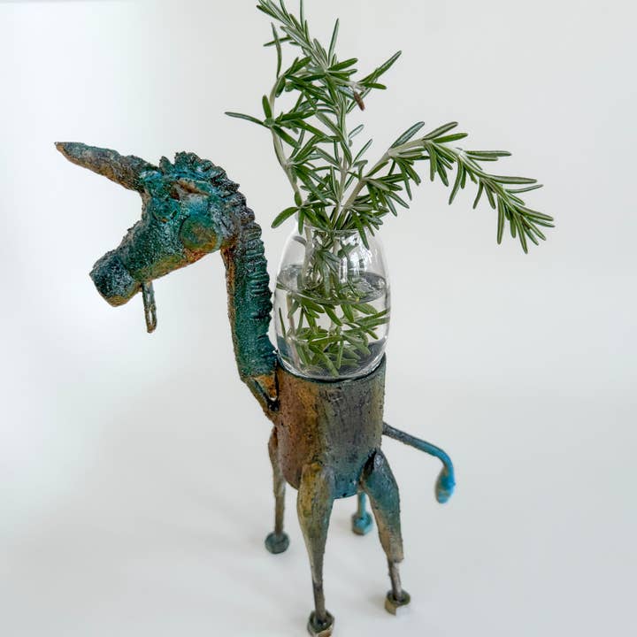 Up-Cycled Botanicorn -Unicorn Planter Sculpture for wholesale by Belart Fair Trade