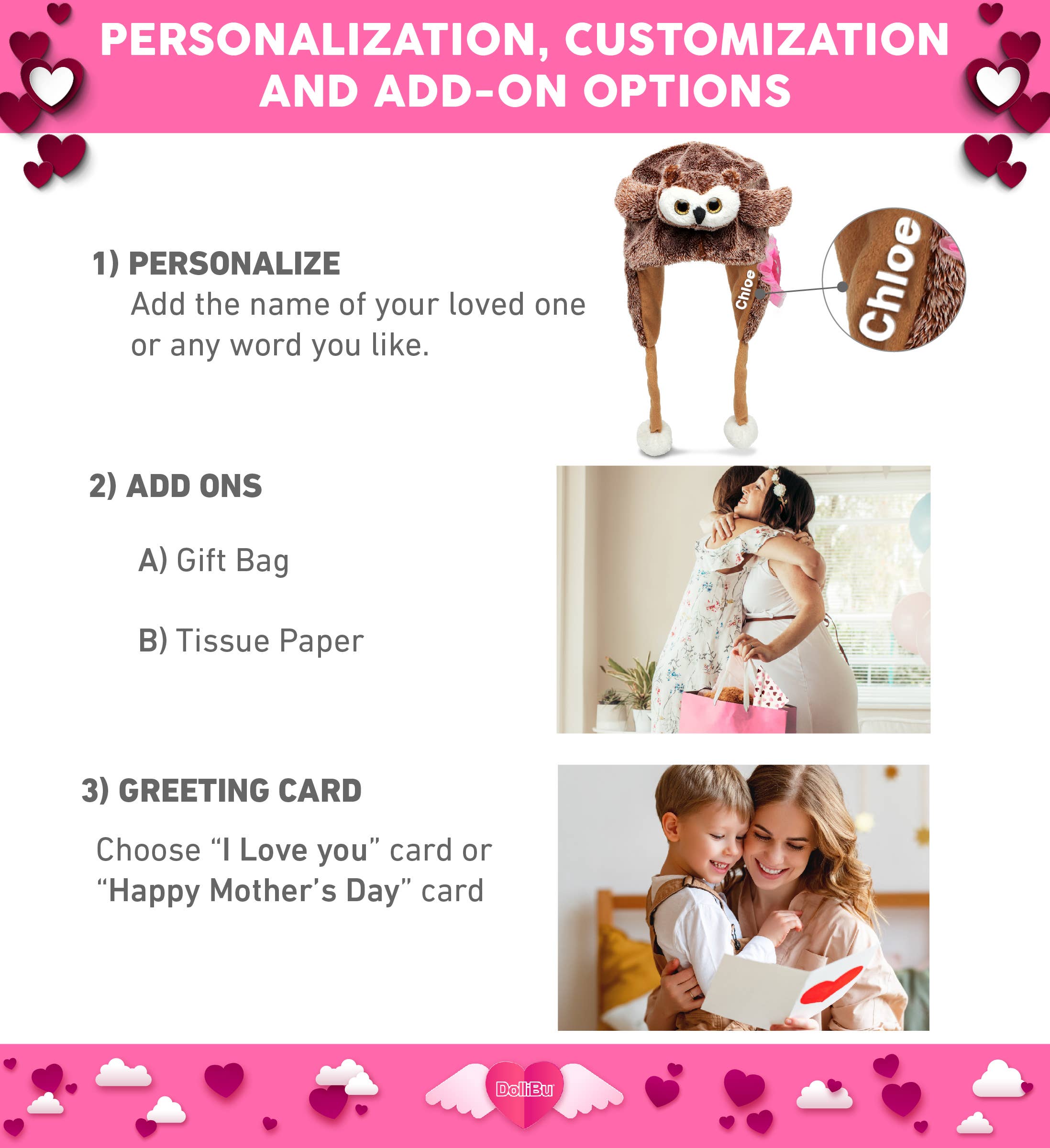 Cota Global - Wholesale Kids Hat - Kids - Plush Mothers Day Heart - Super Soft Plush Hat - Owl1