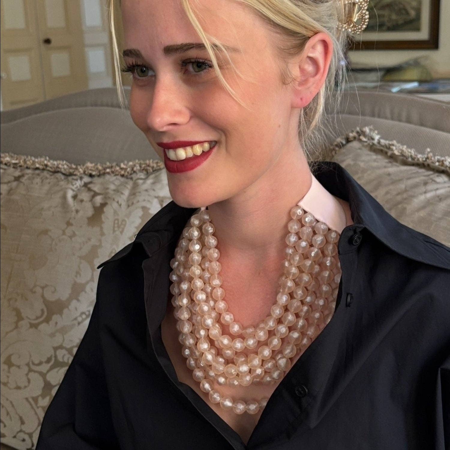 Michael Nash Jewelry – wholesale Beaded/pearl necklace – Sabina Multi Strand Faceted Light Pink Resin Beaded Necklace1