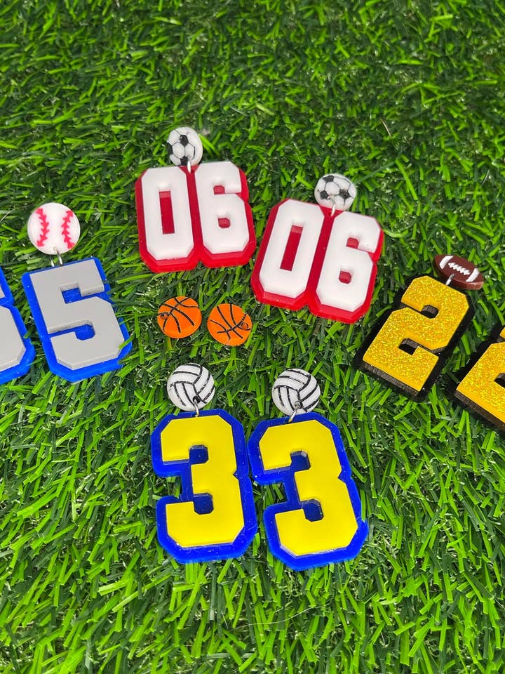 Wholesale: Sports Number Earrings for wholesale by Scheu Customs LLC