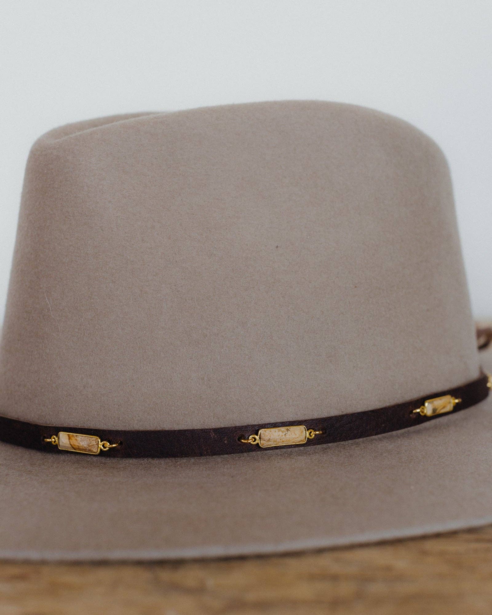 Crossbow Leather - Wholesale Hat Accessory - Women's - RECTANGLE JASPER ON LEATHER HAT BAND1