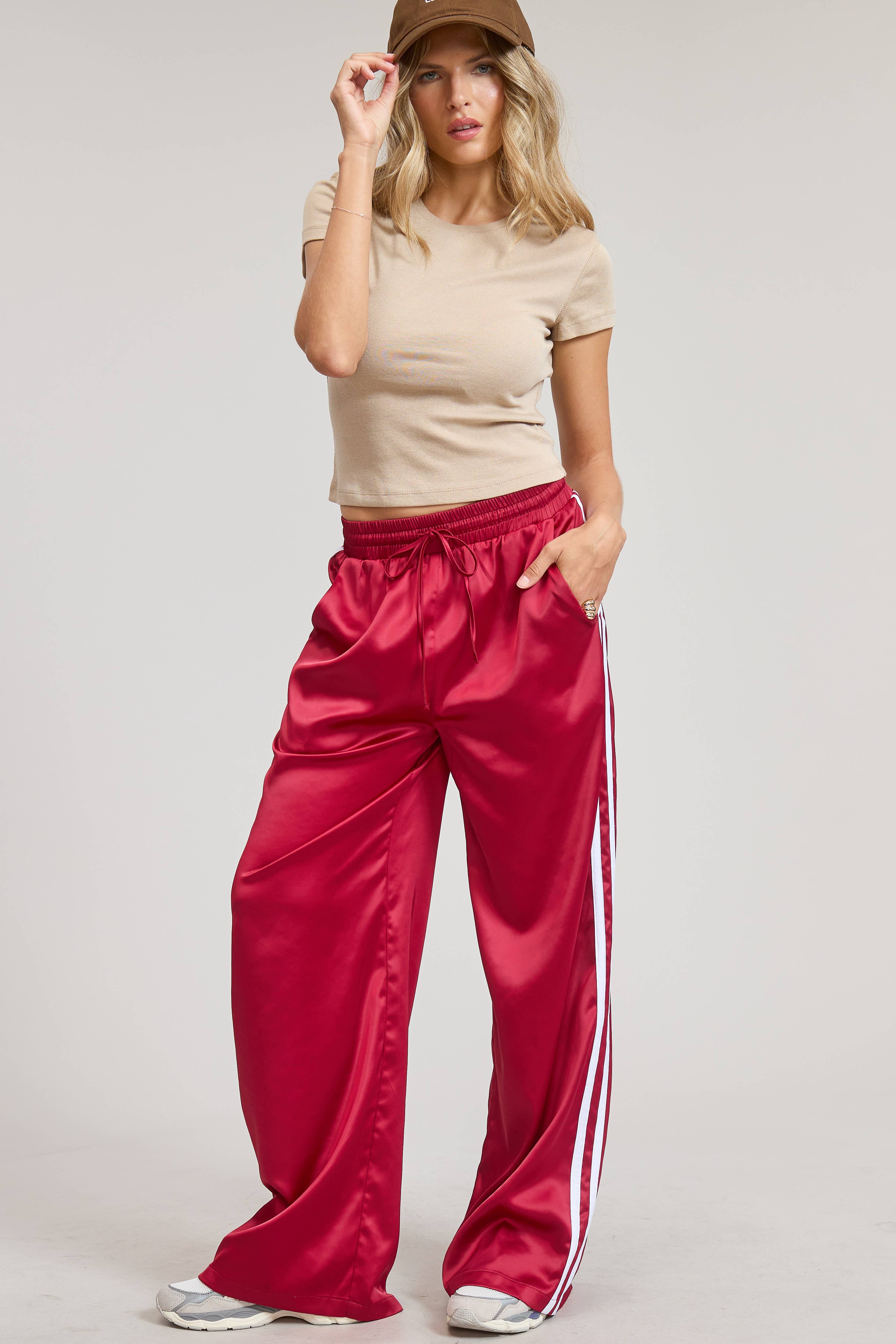 Mimosa - Wholesale Pants - Women's - Open-Pack Satin Track Pants with Side Stripes1