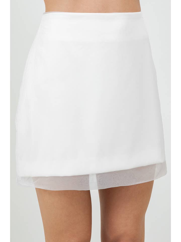 WOVEN ORGANZA FABRIC COMBO SEMI SHEER MINI SKIRT - WHITE for wholesale on Faire4