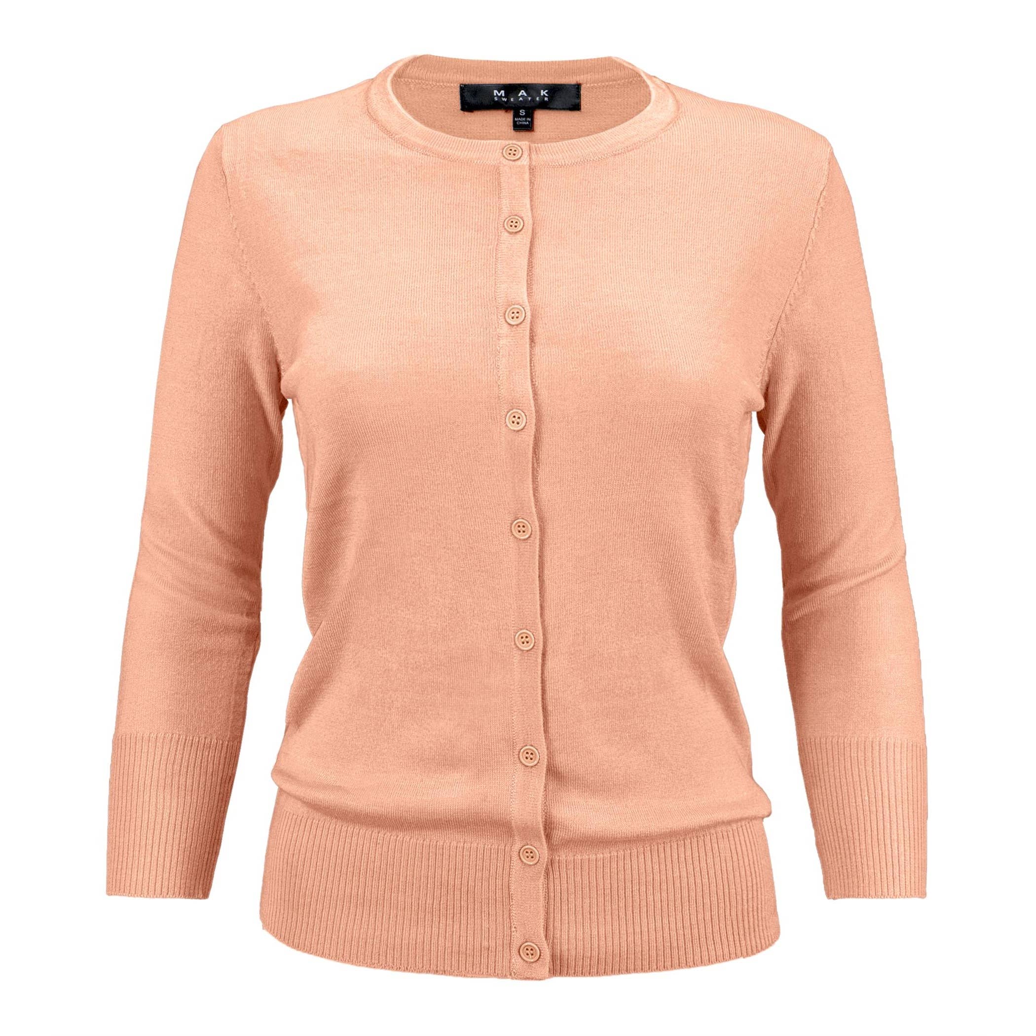 Mak - Wholesale Cardigan - Women's - 3/4 Sleeve Crewneck Plus Size Knit Cardigan Sweater CO079PL50