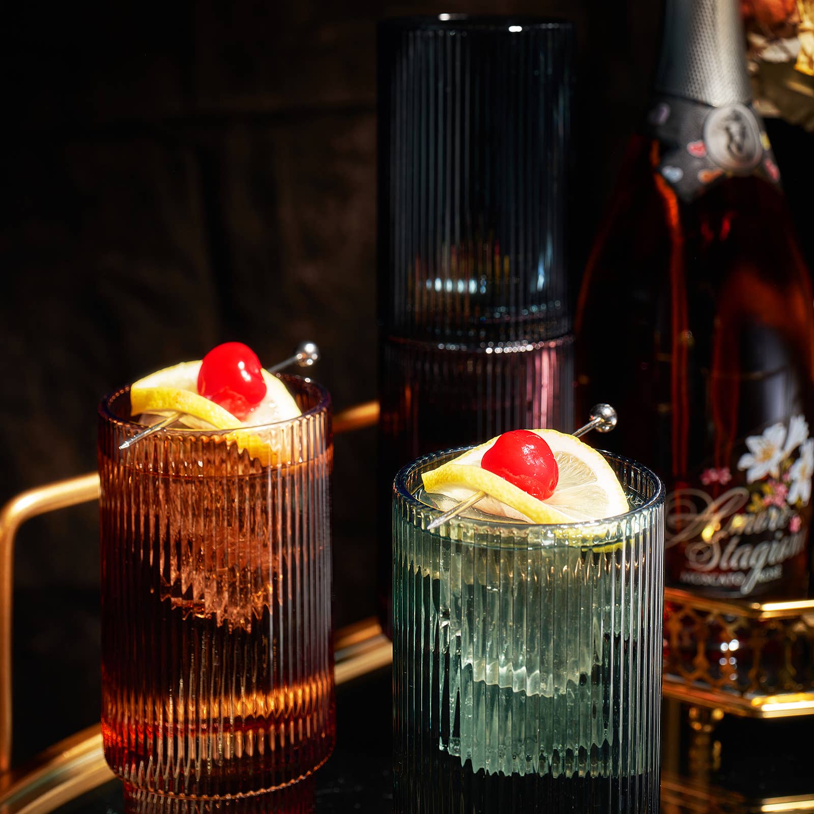 The Wine Savant /  Khen Glassware - Wholesale Cocktail/Liquor Glass - Vintage Art Deco Collins Highball Glasses Ribbed - Set of 42