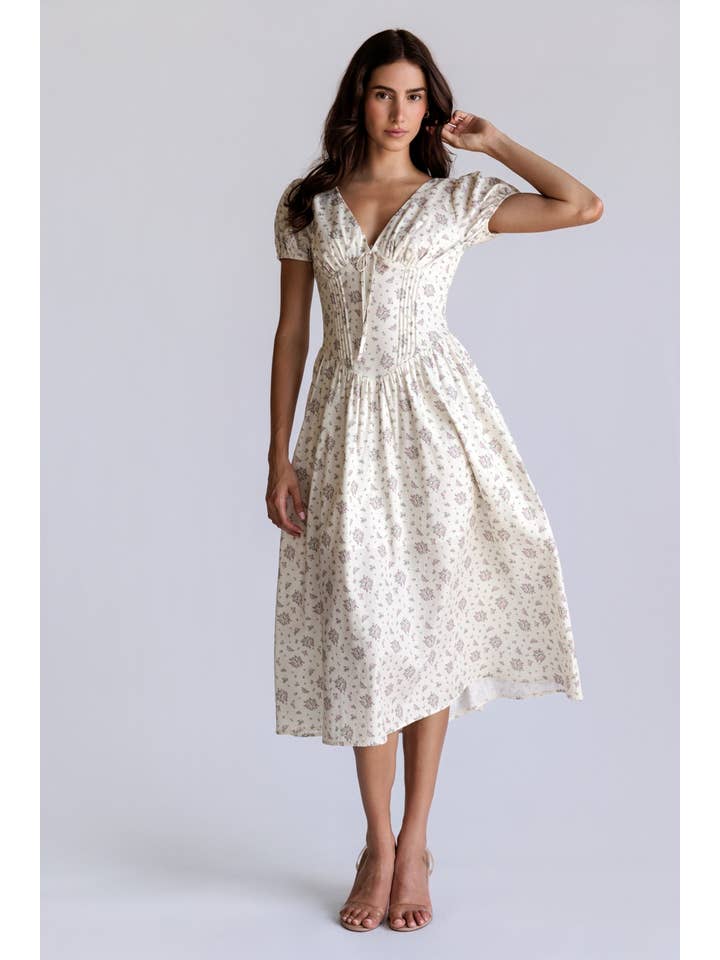 JD7949 - FLORAL FIT AND FLARE MIDI DRESS for wholesale on Faire2