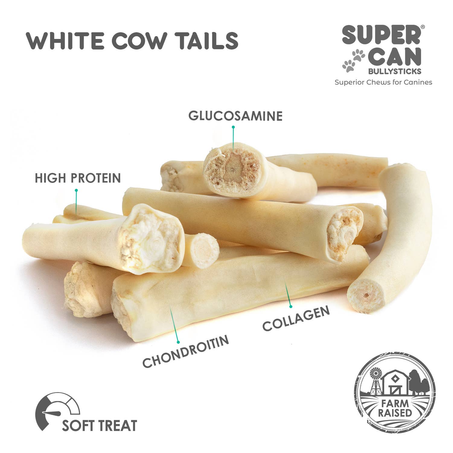 SuperCan Bully Sticks - Wholesale Pet Treats - Dog - 6" Cow Tails2