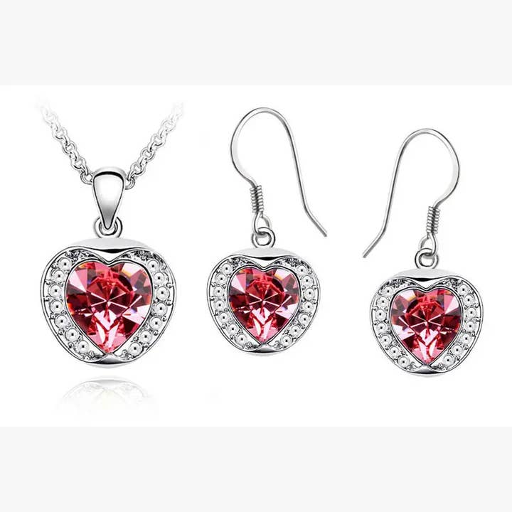 Vintage Romantic Heart Silver Swarovski Crystal Pendant Set for wholesale by Glimmering Handmade