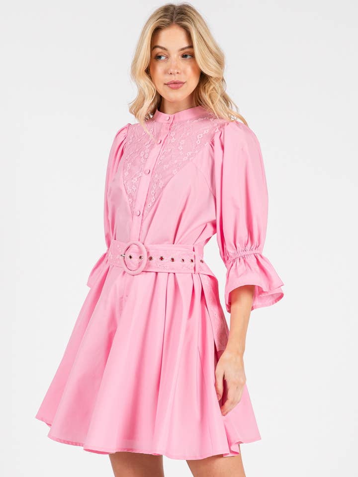 Solid China-Neck Button-Down Mini Dress HD2611-PINK for wholesale by B I G H I T Fashion