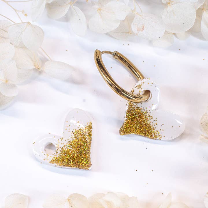 White Heart Charms (Gold Glitter) for wholesale by Klaily