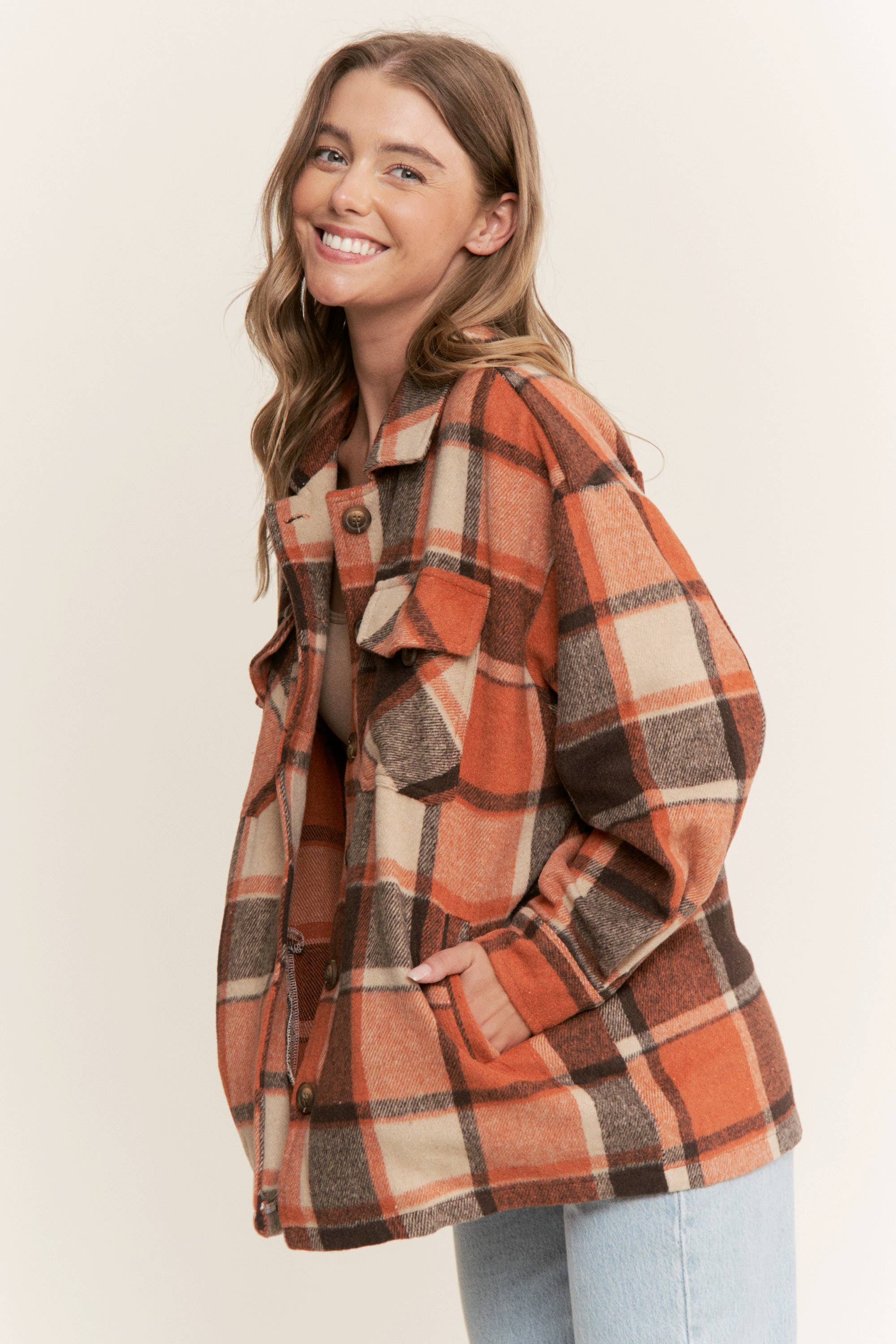 Sweet Generis - Wholesale Shirt Jacket/Shacket - Women's - FUZZY PLAID BUTTON DOWN FLANNEL SHIRT JACKET36