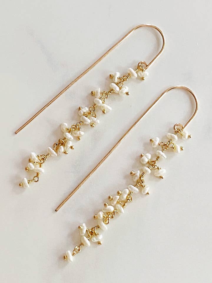 Pearl cluster threader drop for wholesale by Bonnie Boardman Jewelry