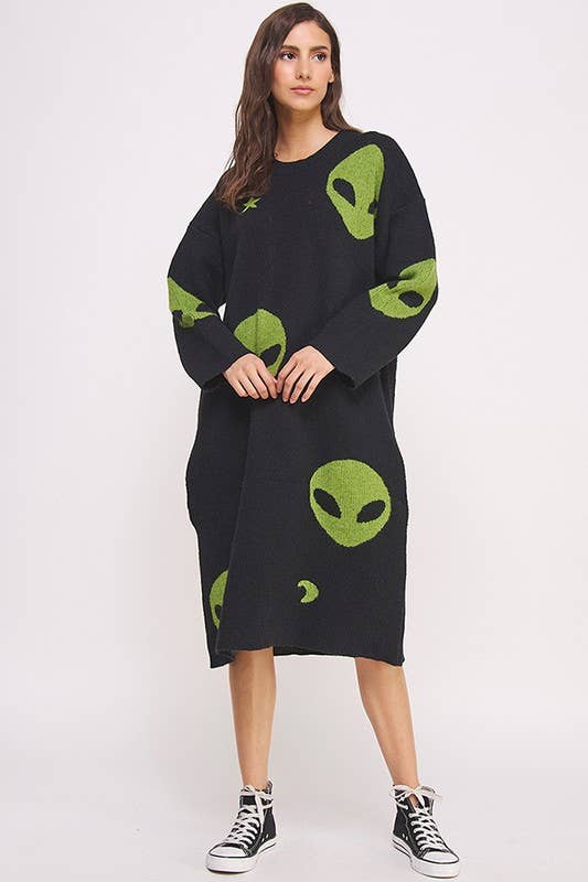 Preto VESTIDO DE MANGA COMPRIDA DE MALHA ALIENÍGENA DE GRANDES DIMENSÕES para venda a revendedores na Faire3