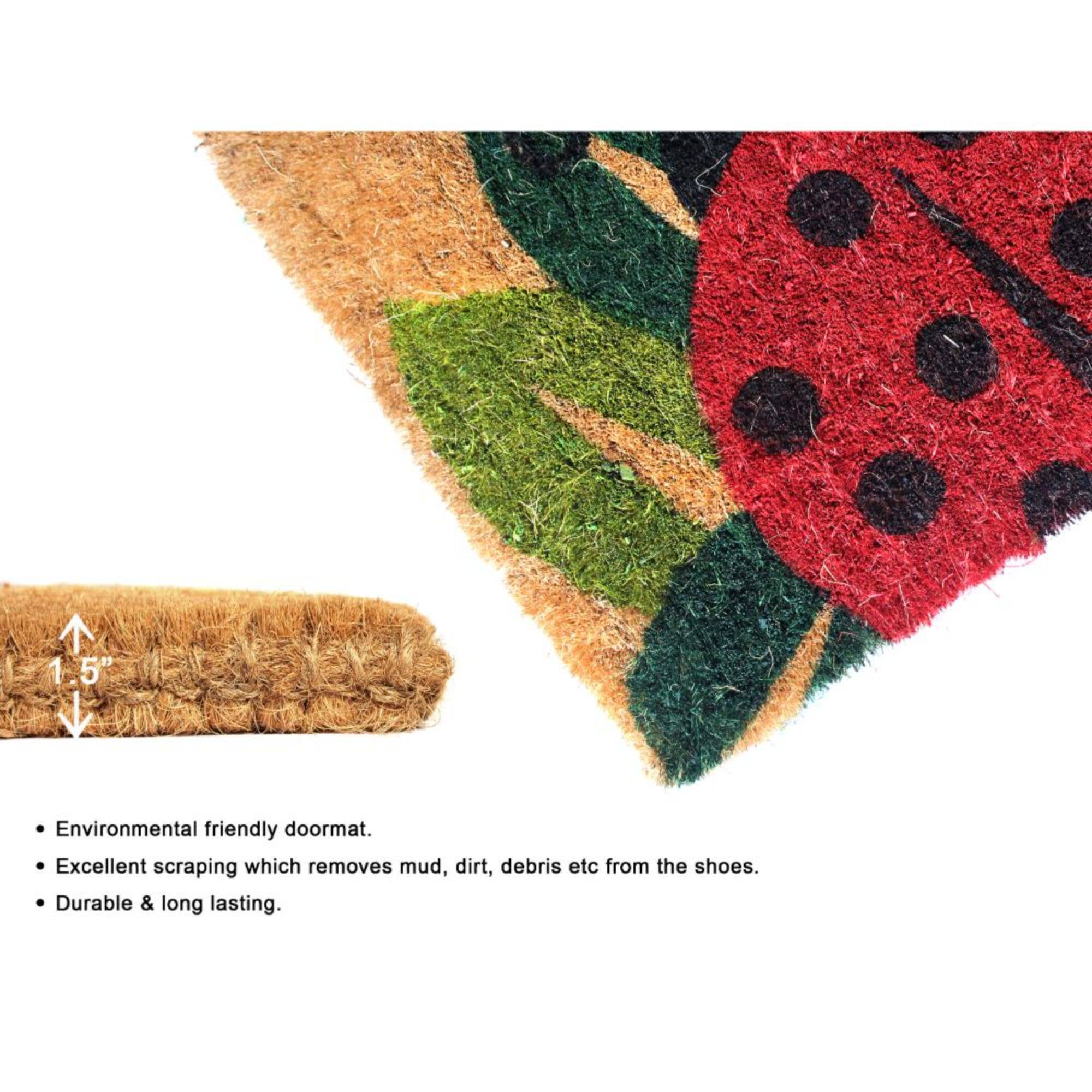 RugSmith - Wholesale Door mat - RugSmith Red Handloom Ladybug Coir Doormat, 18" x 30"3