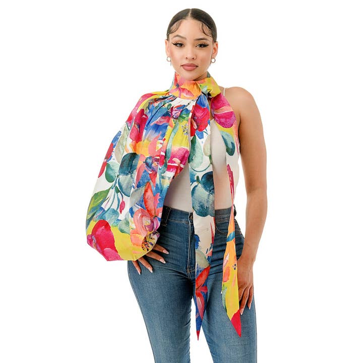 Blusa a maniche lunghe con un palloncino con collo alto e cravatta per la vendita all'ingrosso da parte di Black Pearl Clothing