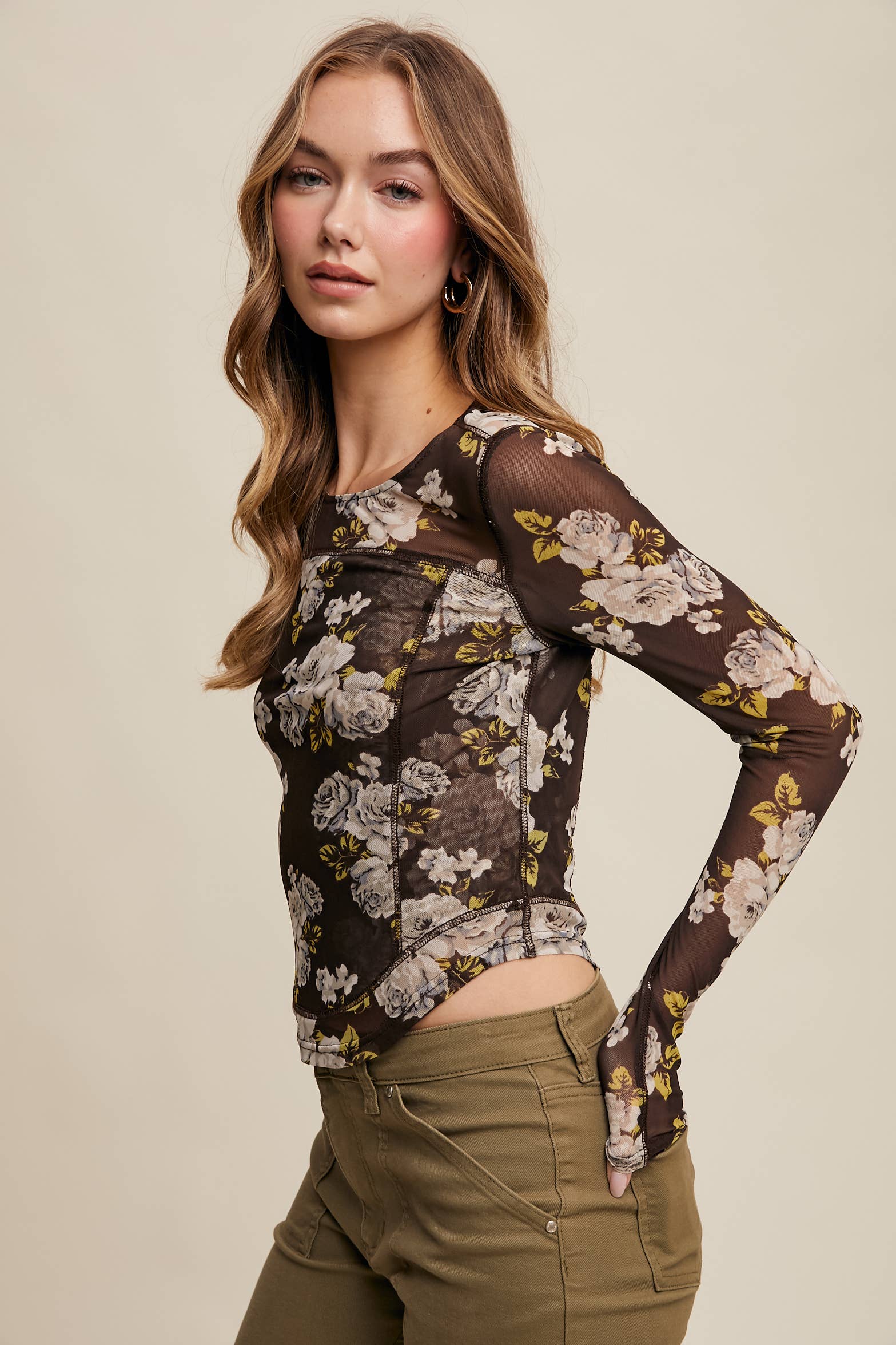 Listicle - Wholesale T-Shirt - Women's - Floral Mesh Long Sleeve Layering Top54