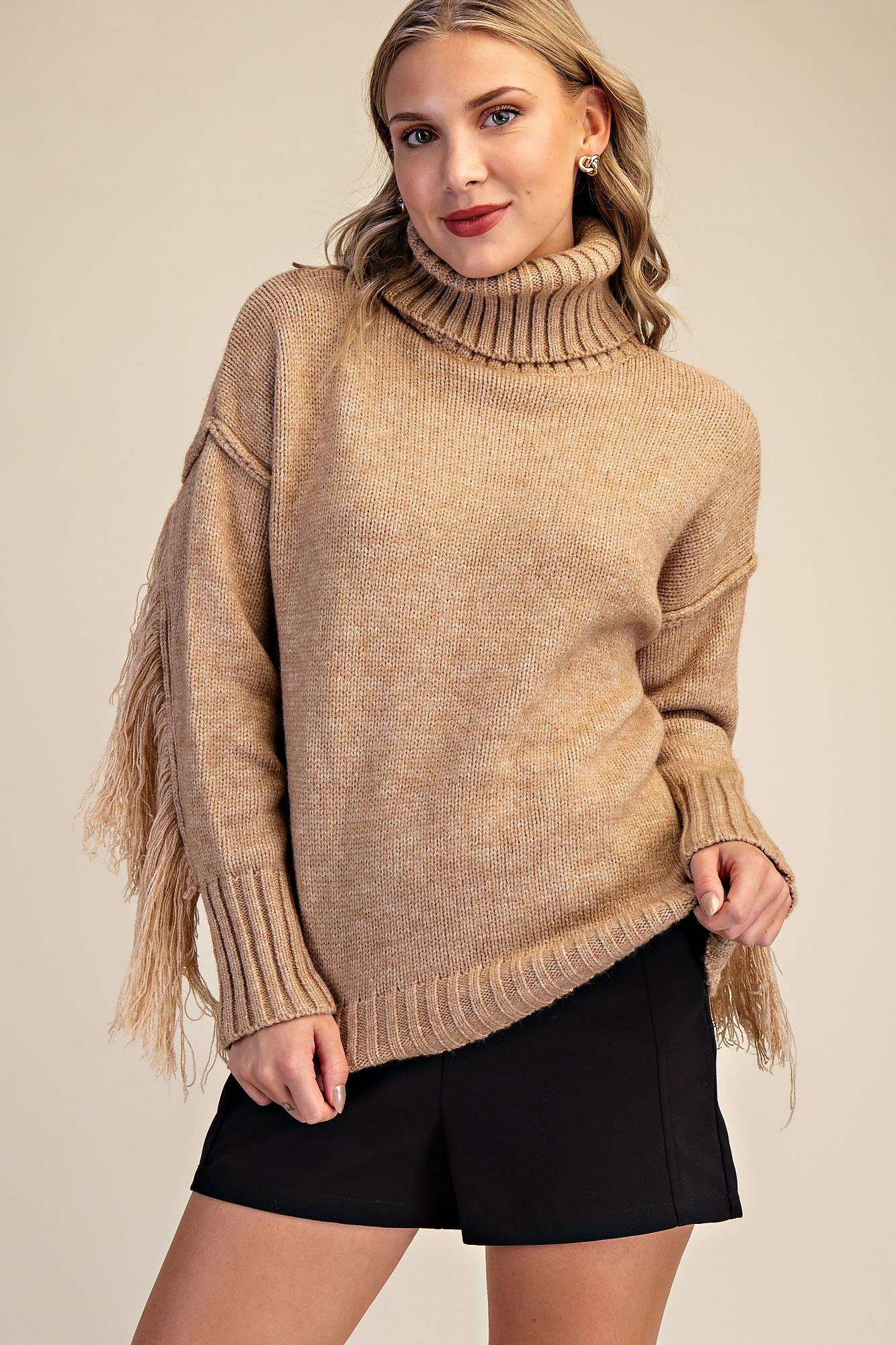Glam - Wholesale Knit Sweater - Women's - Turtleneck Long-Sleeve Sweater With Fringe Detail1