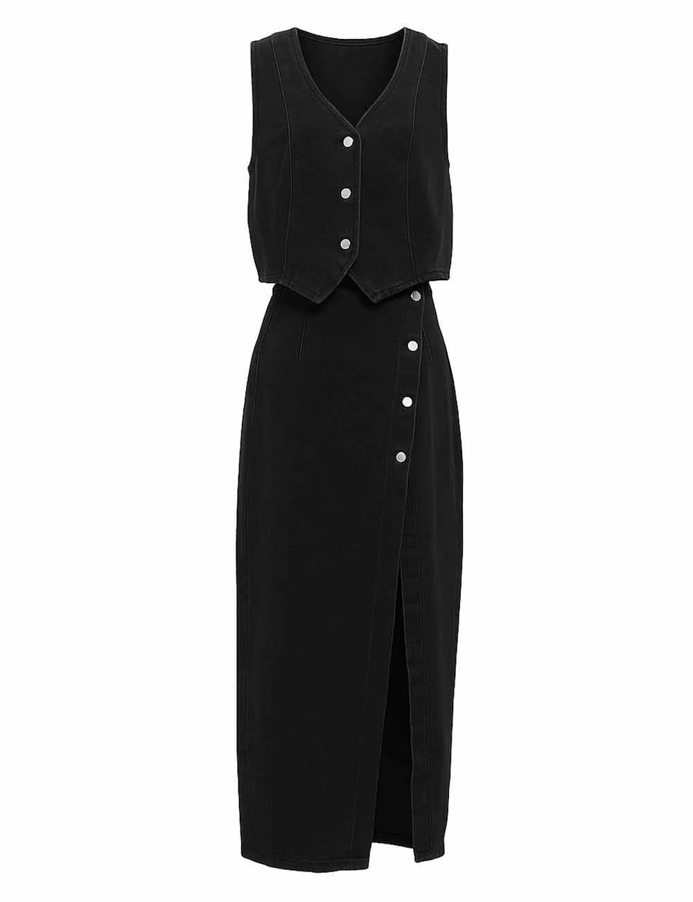 Sweetkama - Wholesale Top & Skirt Set - Women's - Ladies Denim Vest / Split Hem Skirt / Skirt Set 42192