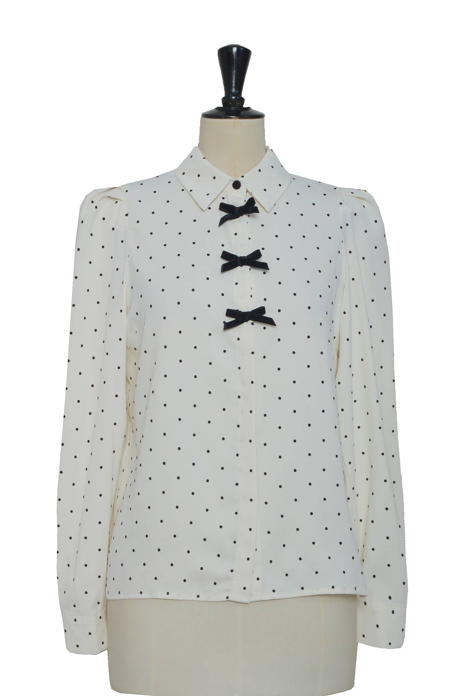 ELLI WHITE - Wholesale Button Down Shirt - Women's - Polka dot shirt with decorative bows3