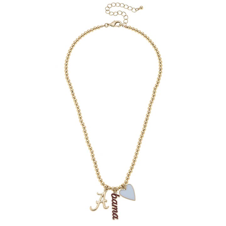 Alabama Crimson Tide Ball Bead Charm Necklace in Shiny Gold for wholesale by Canvas Style