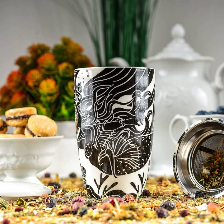 Greenline Goods - Wholesale Coffee Mug - Mermaid Coffee and Tea Mug With Ceramic Lid + Infuser (16oz)