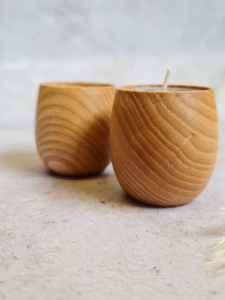 Wooden Tealight Holder - set of two (British Ash) for wholesale by Anastasiou Designs