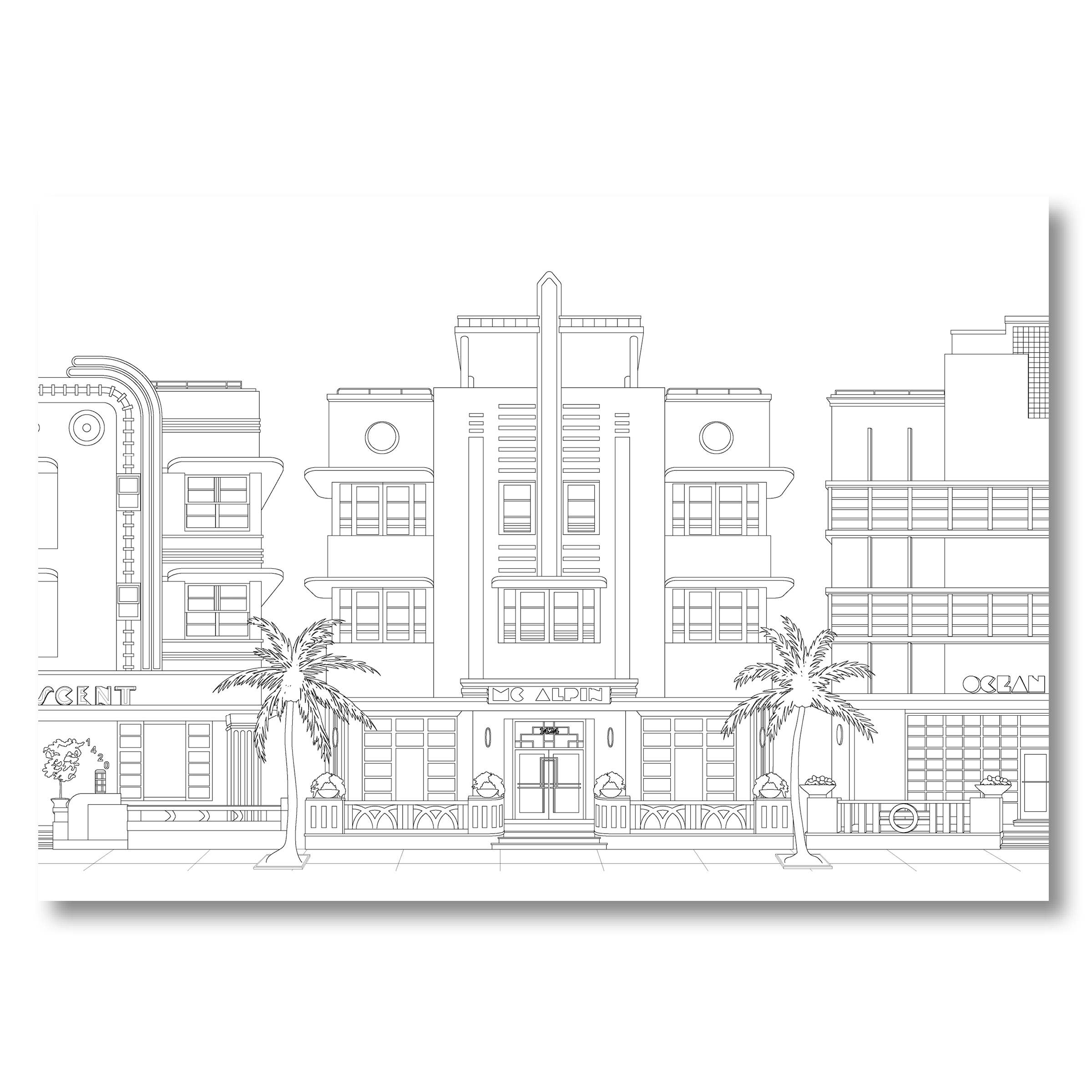 Color Our Town - Vente Livre de coloriage – enfant et bébé - Guide de coloriage Art Déco Color Miami Beach2