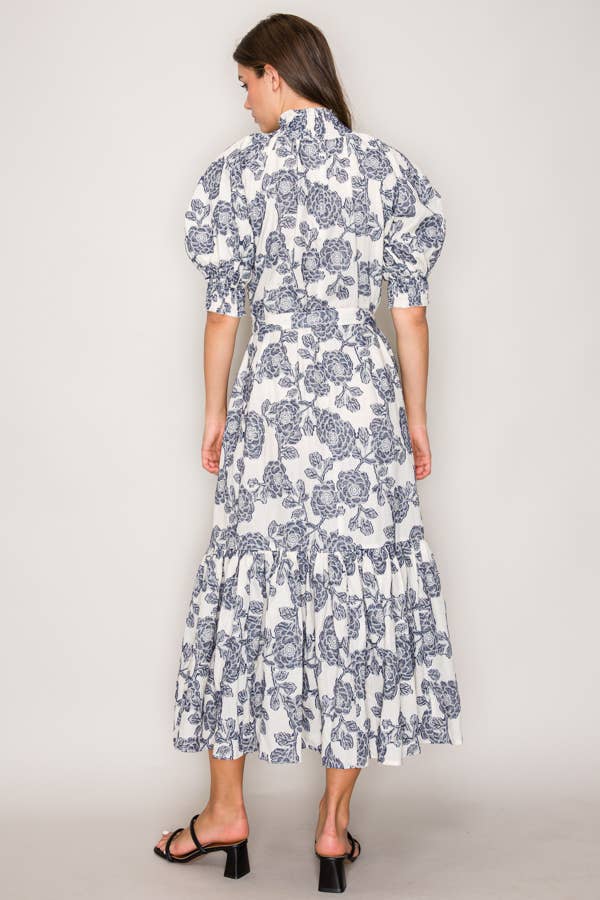 Curds and Whey – Großhandel Kleid – Damen – C7114 MAXIKLEID MIT PUFFÄRMELMUSTER1