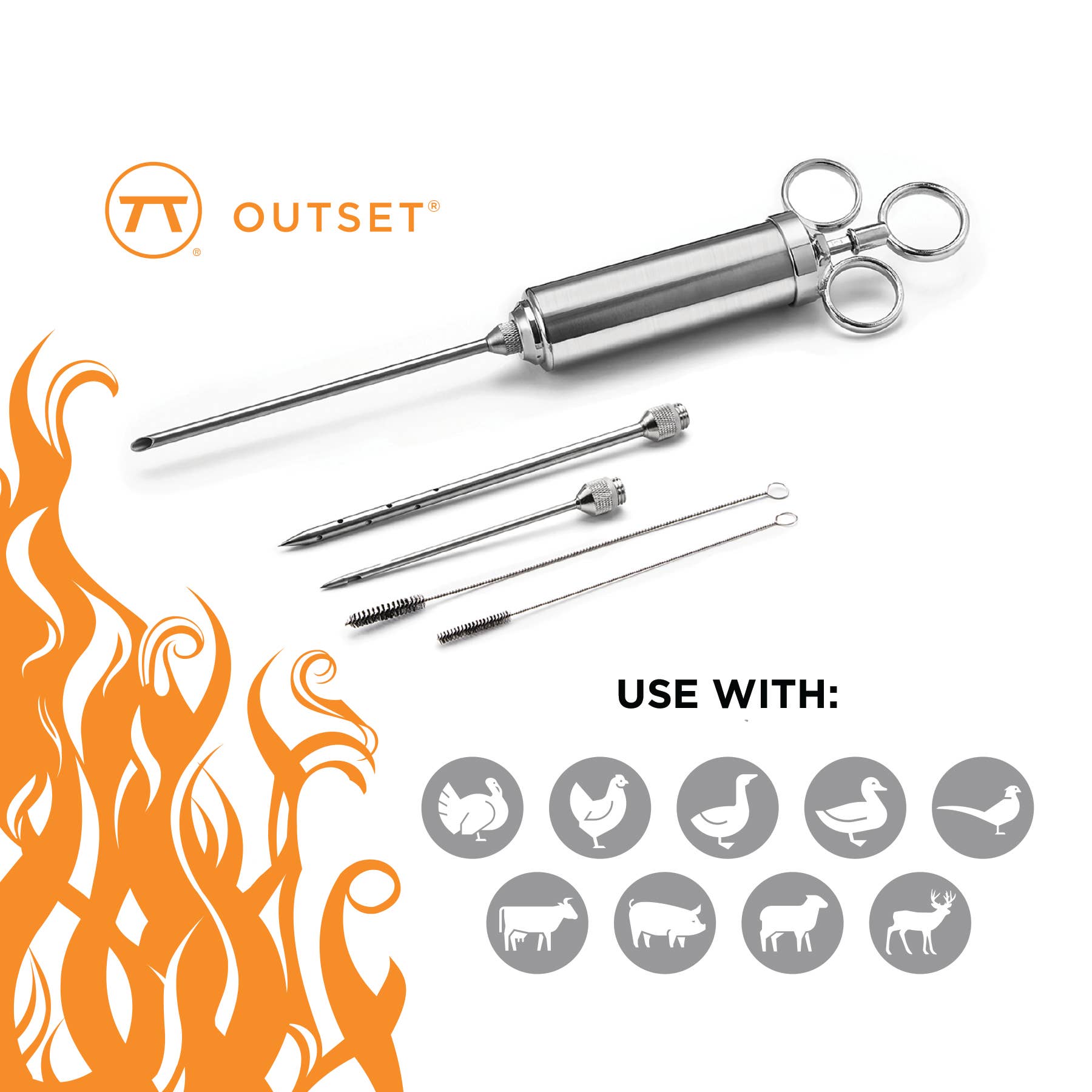 Fox Run Brands - Wholesale Kitchen Tool/Gadget - Outset 6 Piece Meat Injector, Stainless Steel, 10.5" x 7"6
