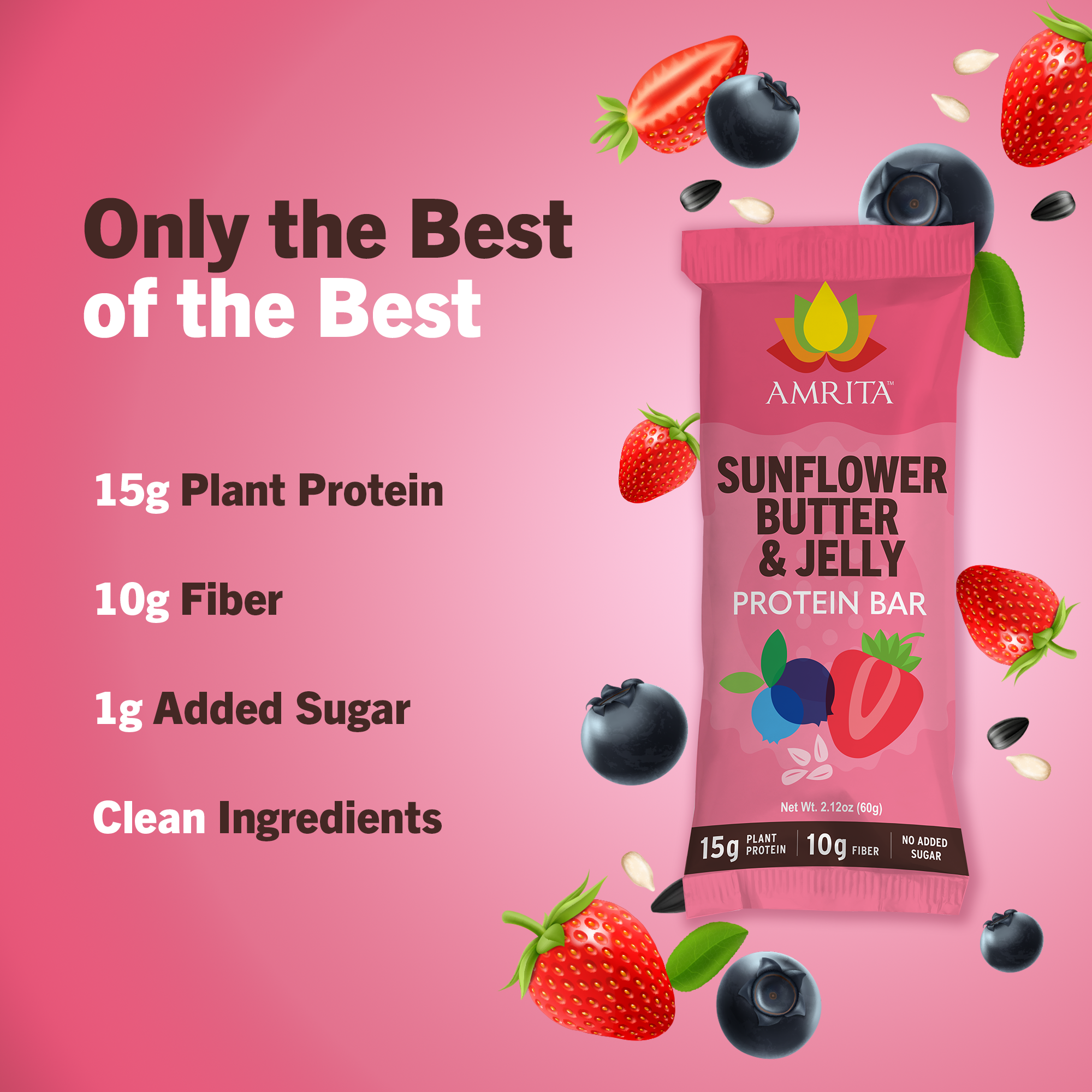 Amrita Health Foods - Wholesale Snack Bar - Sunflower Butter & Jelly High Protein Bars, High Fiber, GF5