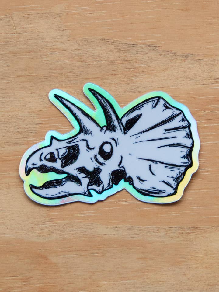 Waterproof Vinyl Sticker - Holographic Triceratops Skull for wholesale by K'oastal Mixed Media