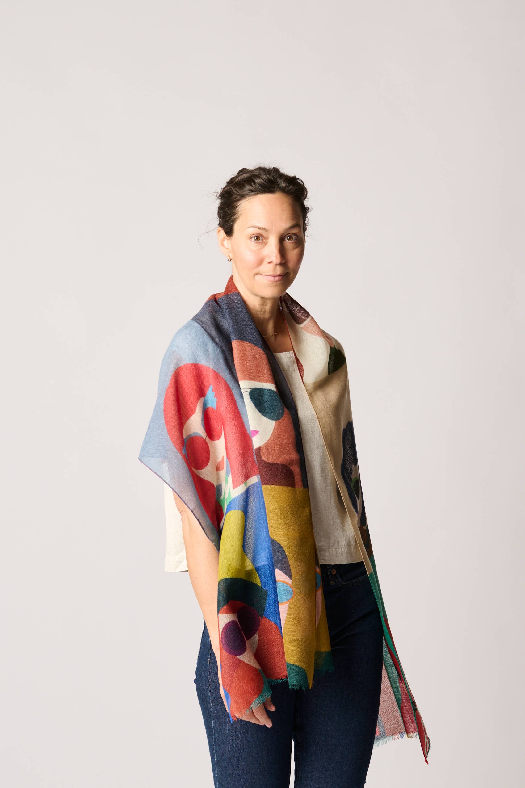 Margolis Pineo Italia - Wholesale Scarf - Women's -   RESTOCKED "GIRLS W/ GLASSES" ART SCARF—SOFT WOOL FLEECE 16