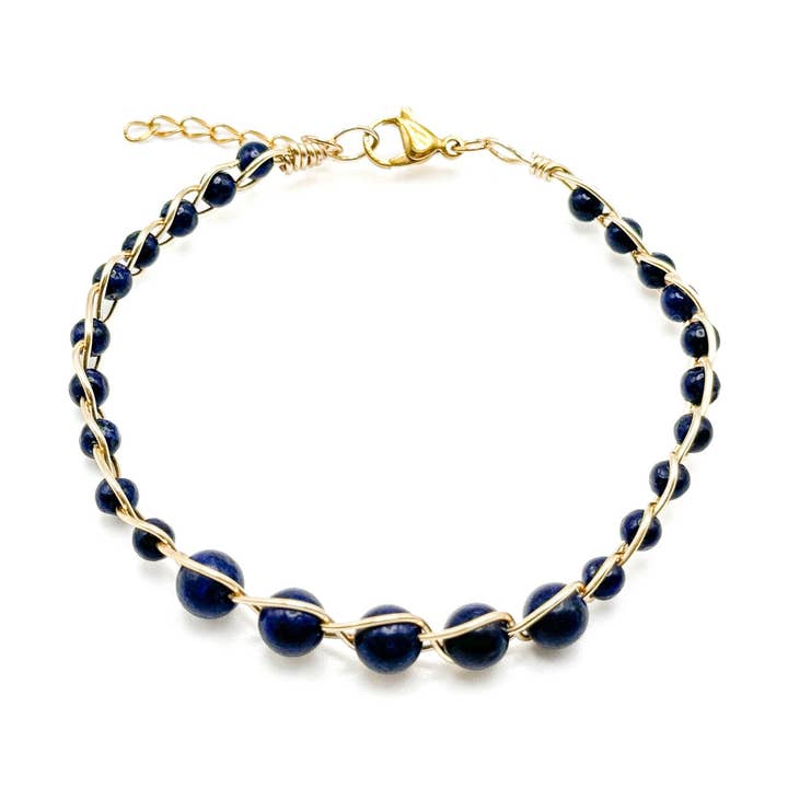 Alegria Accessories Inc. - Wholesale Beaded Bracelet - Eden blue lapis and gold adjustable bangle bracelet0