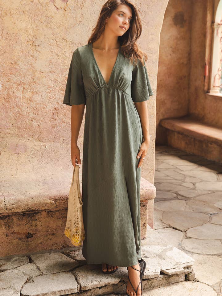 Empire Waist Maxi Dress with Slit for wholesale by Lovestitch