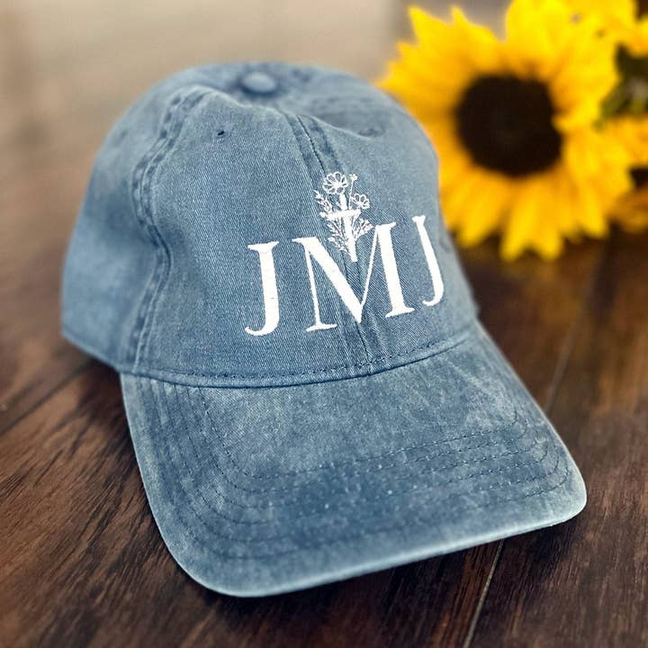 JMJ Blue Embroidered Ball Cap | Catholic Hat | Catholic Gifts for Women | Catholic Gifts for Godparents | Confirmation Gift for wholesale by Raising Faith Prints