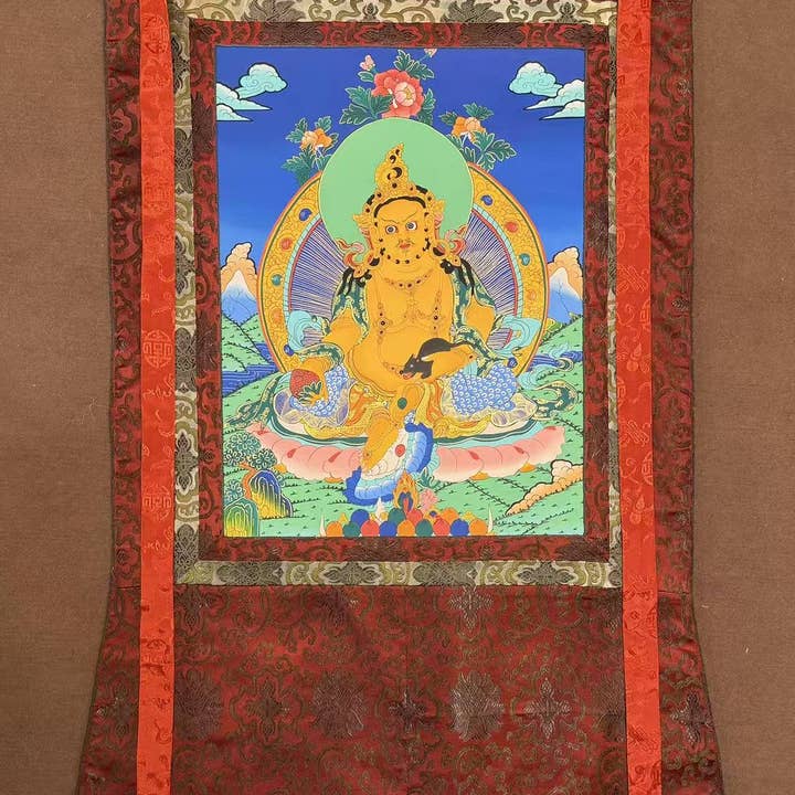 Pancha(Vijf) Jambhala Thangka - Zijde Ingelijst voor wholesale door Art Of Tibet