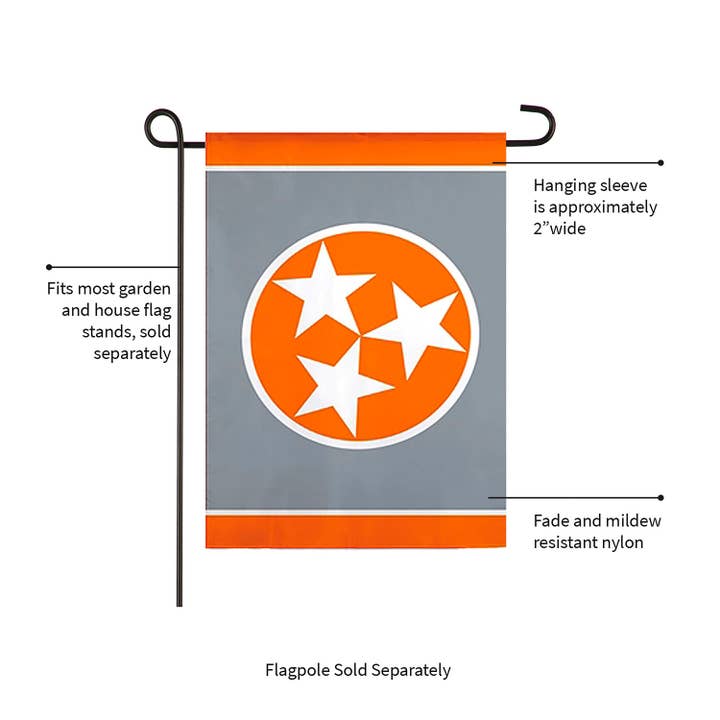 Evergreen Enterprises - Wholesale Flag - Tennessee Tri Star, Grey Garden Applique Flag2