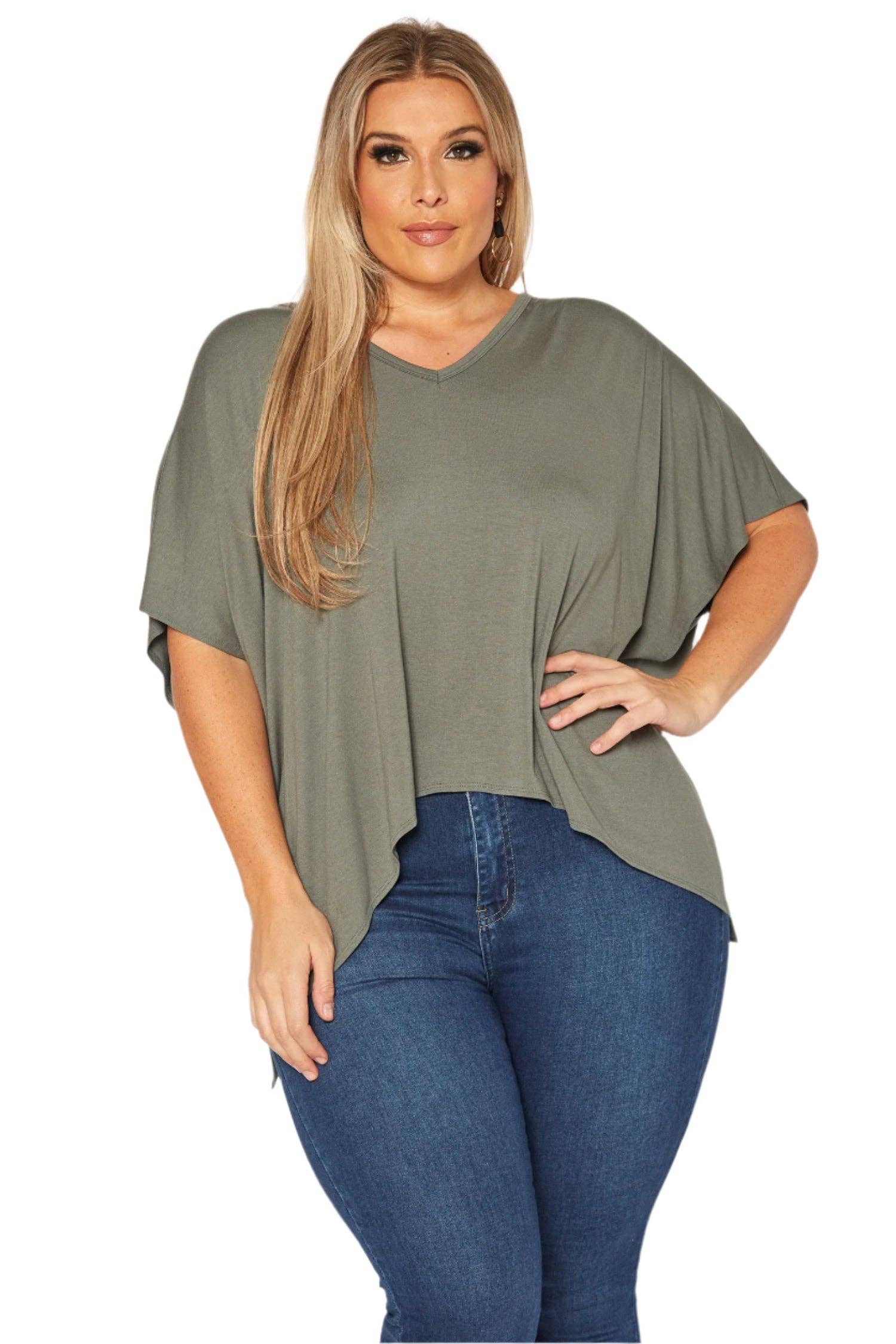Robin K – wholesale Tunic – Women’s – Bellatrix Plus Basic V-Neck Poncho Styled Tunic6