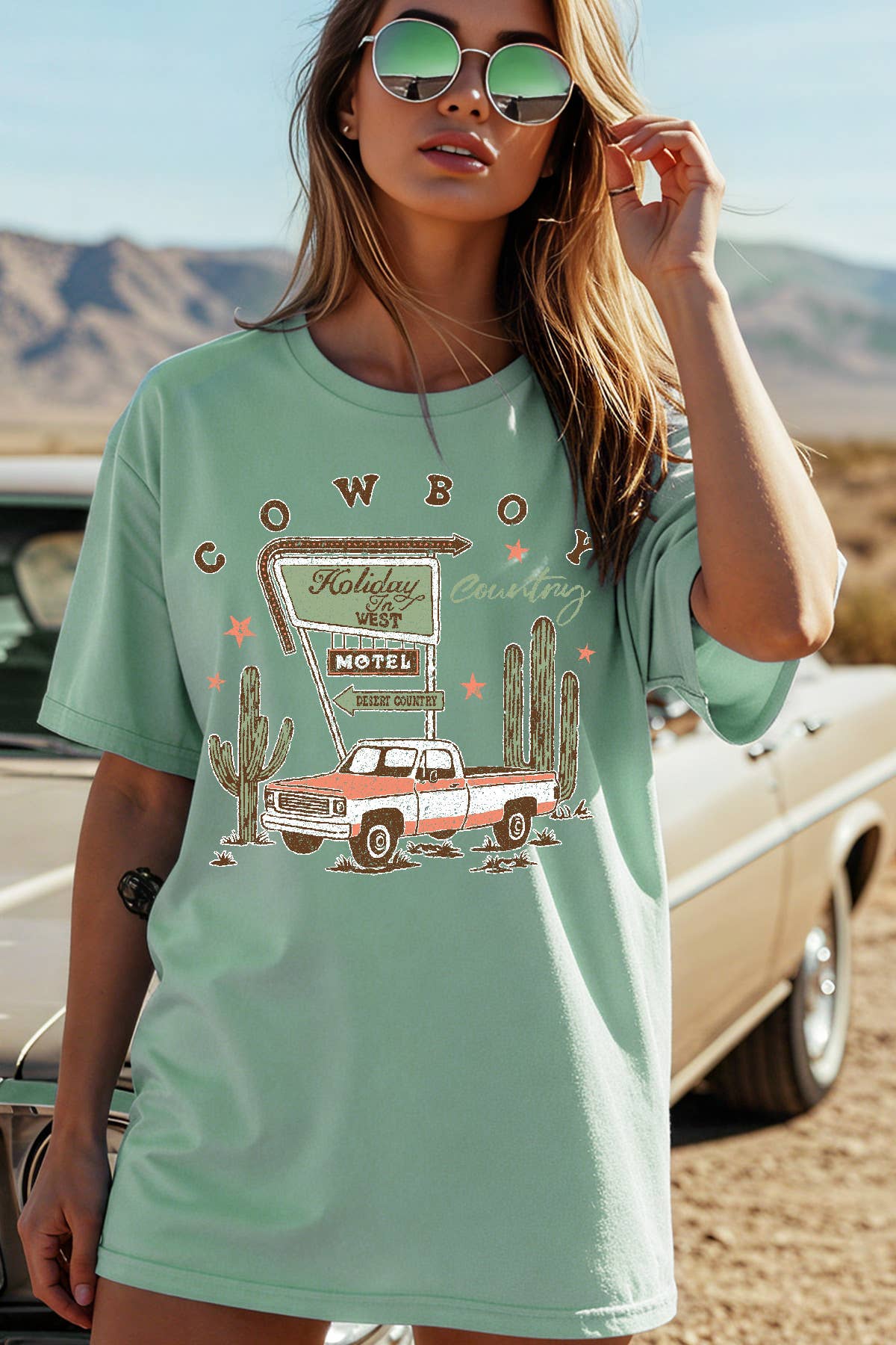 Amused by Blue - Wholesale Screen Printed T-Shirt - Women's - Women Country Graphic Print Short Sleeve Solid Top1