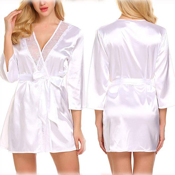 We-vibe - Wholesale Nightgown - Women's - V-Neck Plus Size Satin Lace Nightgown Sexy Set2